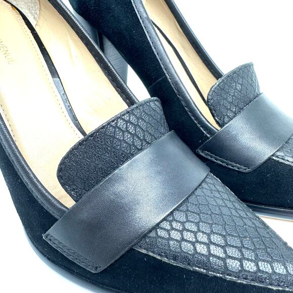 Saks Fifth Avenue Aileen Black Suede And Leather Pointed Toe Heels Womens Size 7 - Picture 10 of 13